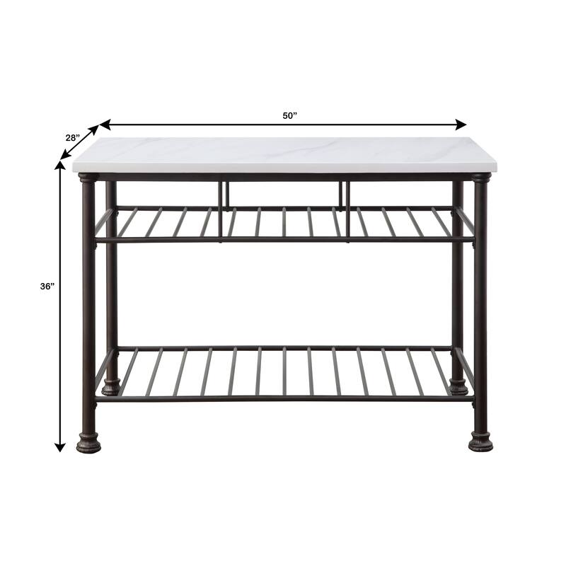 Freyja White Cultured Marble Top & Gray Finish Kitchen Island(no include stool)