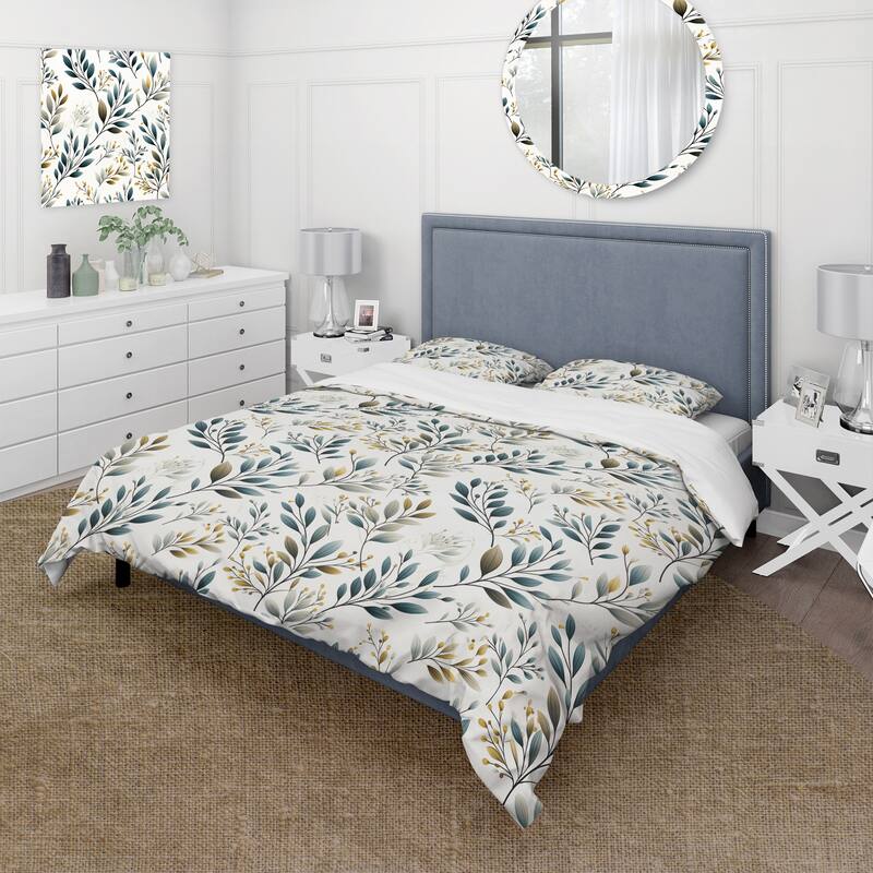Designart "Minimalist Leaves V" Floral Bedding Cover Set With 2 Shams