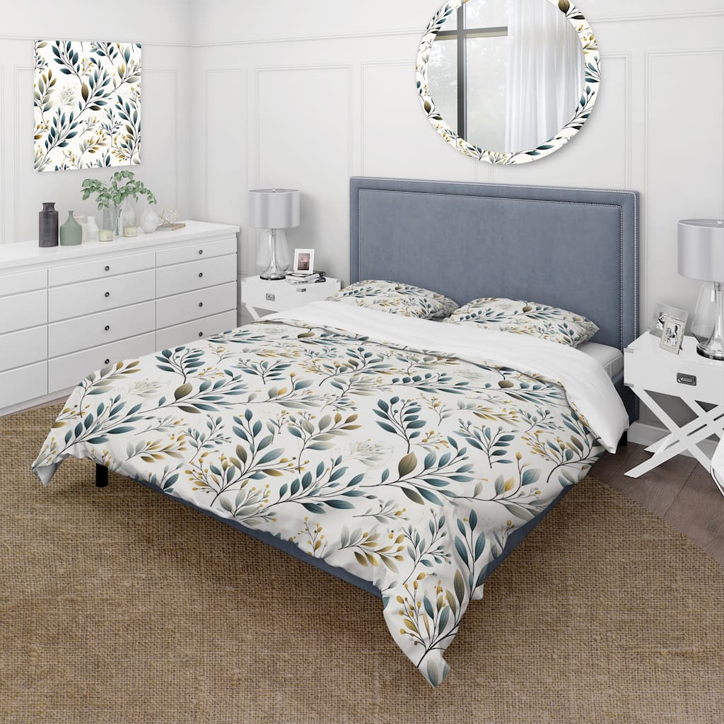 Designart "Minimalist Leaves V" Floral Bedding Cover Set With 2 Shams