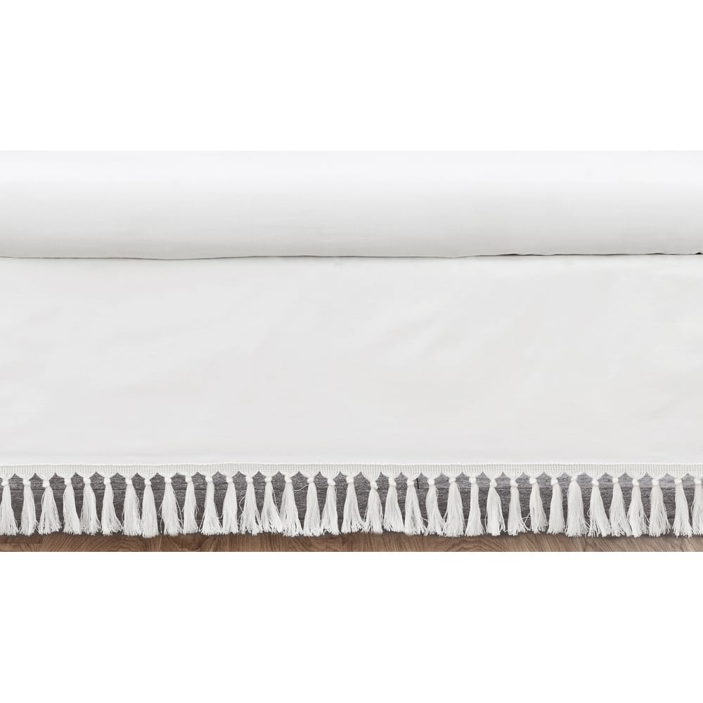 White Boho Bohemian Girl Crib Bed Skirt - Solid Color Shabby Chic Princess Luxurious Luxury Elegant Vintage Designer Boutique