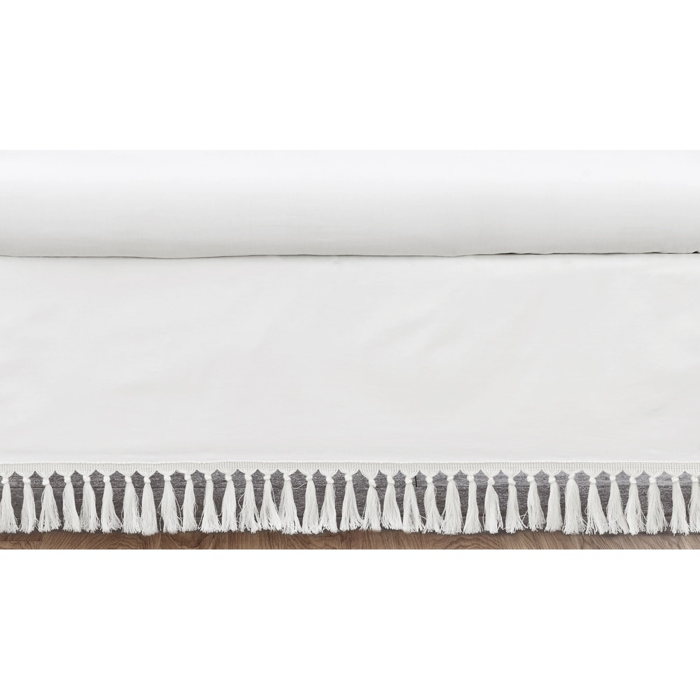White Boho Bohemian Girl Crib Bed Skirt - Solid Color Shabby Chic Princess Luxurious Luxury Elegant Vintage Designer Boutique
