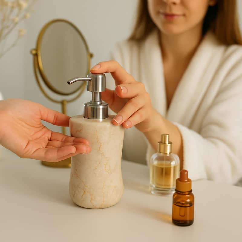 Creative Home Curvy Collection Champagne Marble Liquid Soap Dispenser, Lotion Dispenser - Beige