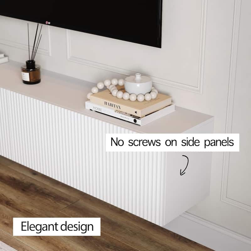 Living Skog Camelia White 59 in. Floating TV Stand Fits TV's up to 65 in. with Wall Mount Feature