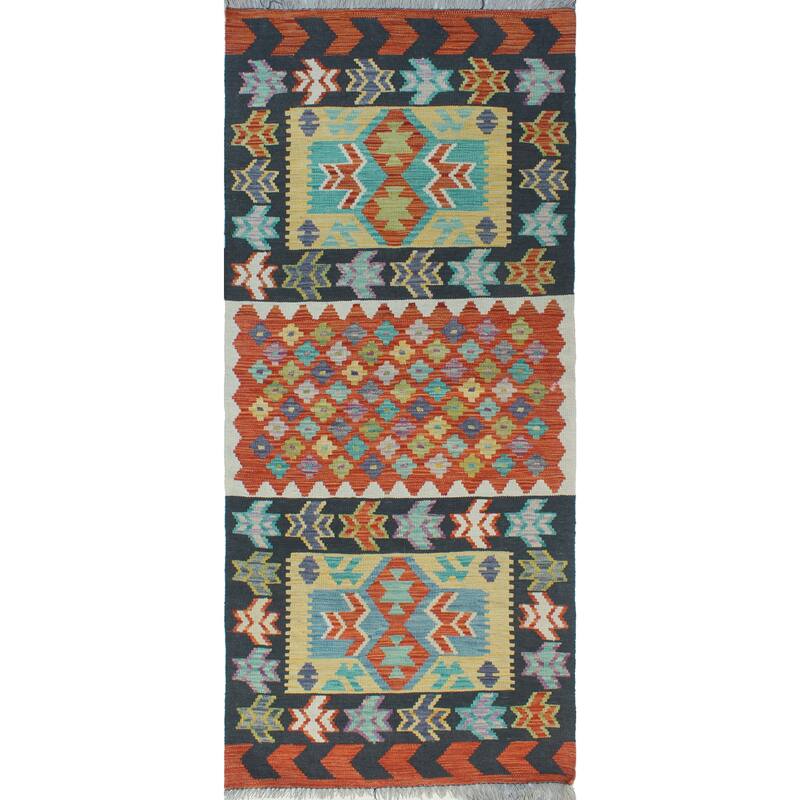 Flatweave Notoriou Charcoal/Red Runner - 2'10" x 6'8"