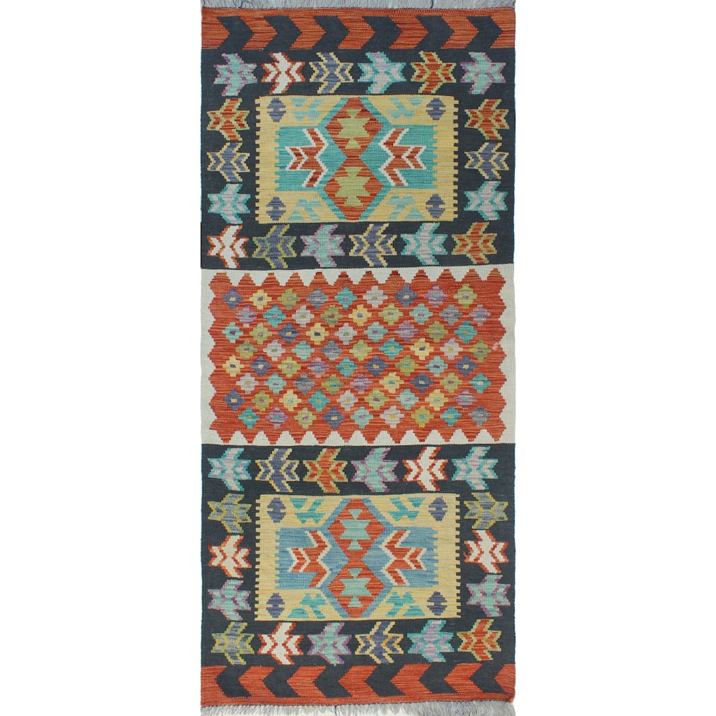 Flatweave Notoriou Charcoal/Red Runner - 2'10" x 6'8"