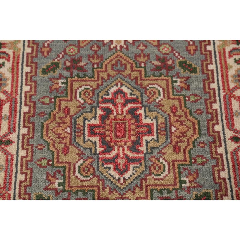 Geometric Heriz Serapi Indian Runner Rug Hand-Knotted Wool Carpet - 2'7" x 10'1"