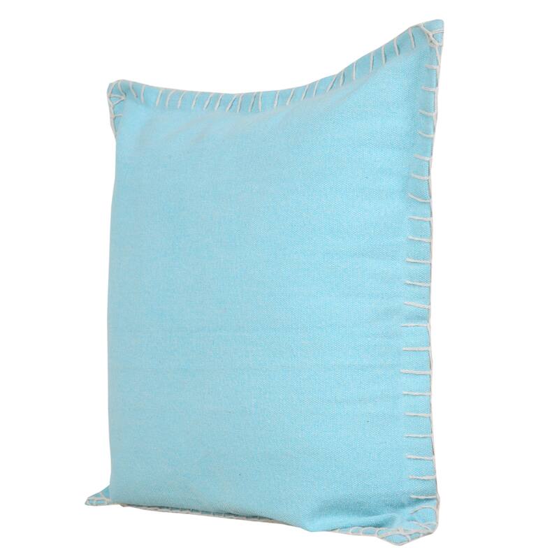 Handwoven Embroidered Edge Square Throw Pillow - 18" - Blue