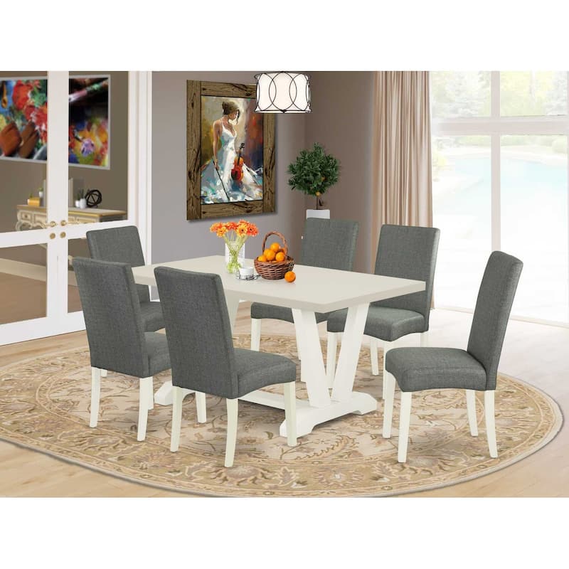 HomeStock 7-Pc Rectangle Natural Oak Finish Solid Wood Top Dining Table with 6 Parson-Chairs