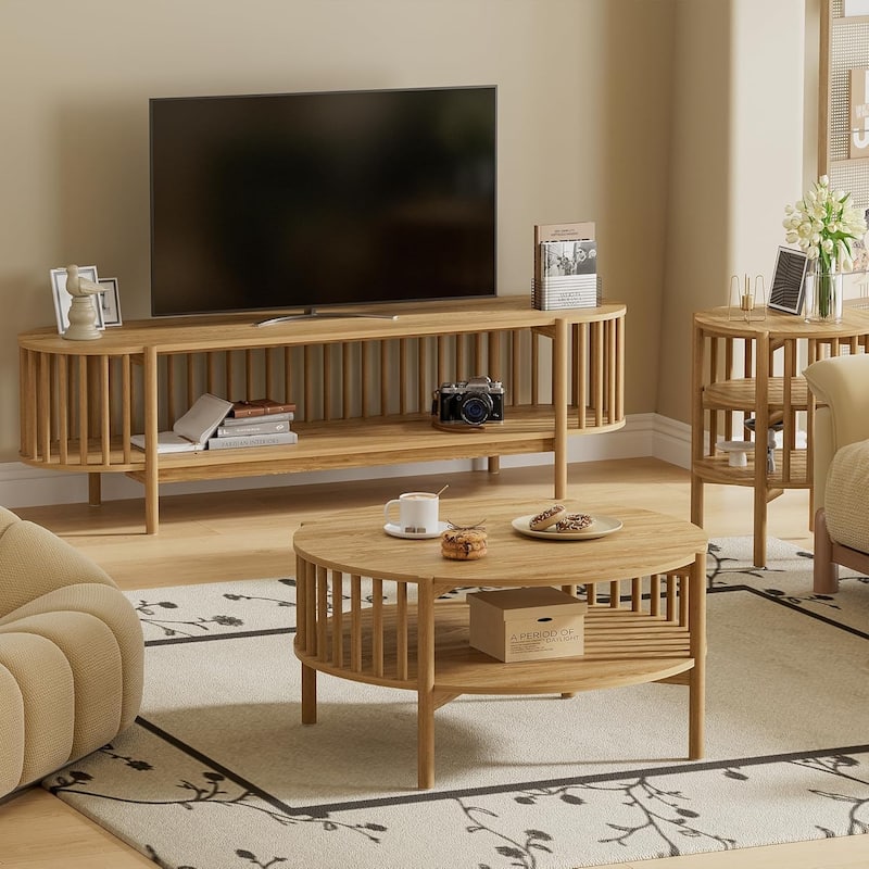 Modern Wood Nightstand with Open Storage, Round End Table for Living Room, Bedroom