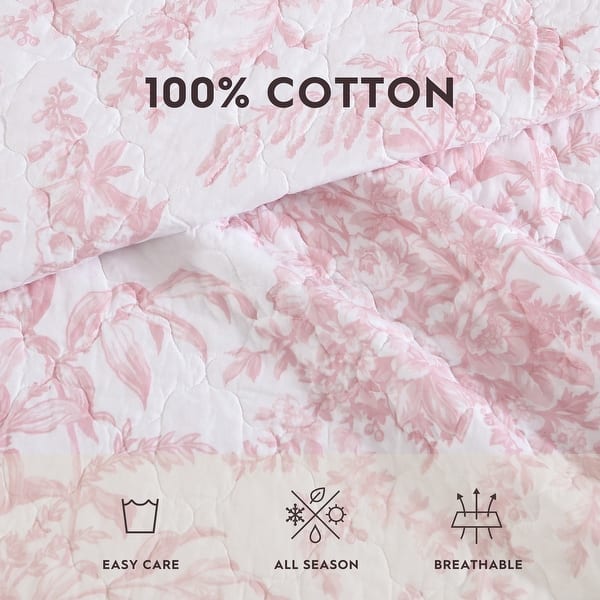 Laura Ashley Katoenen omkeerbare beddengoedset, huisdecoratie voor alle seizoenen, Joyce roze/wit, Twin