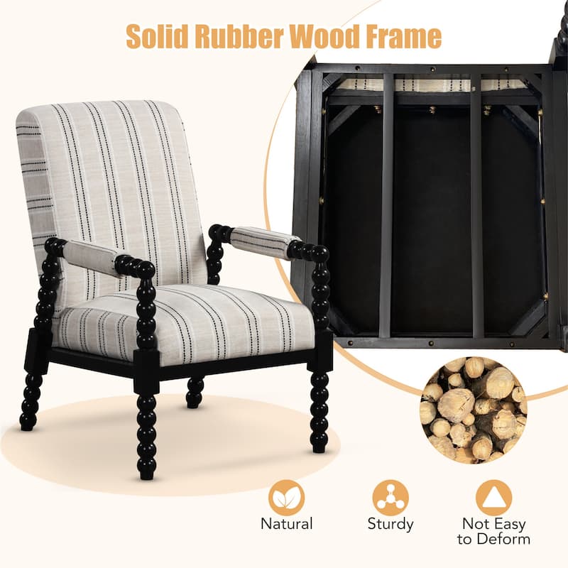 Gymax 2PCS Accent Chair Upholstered Armchair w/ Rubber Wood Frame