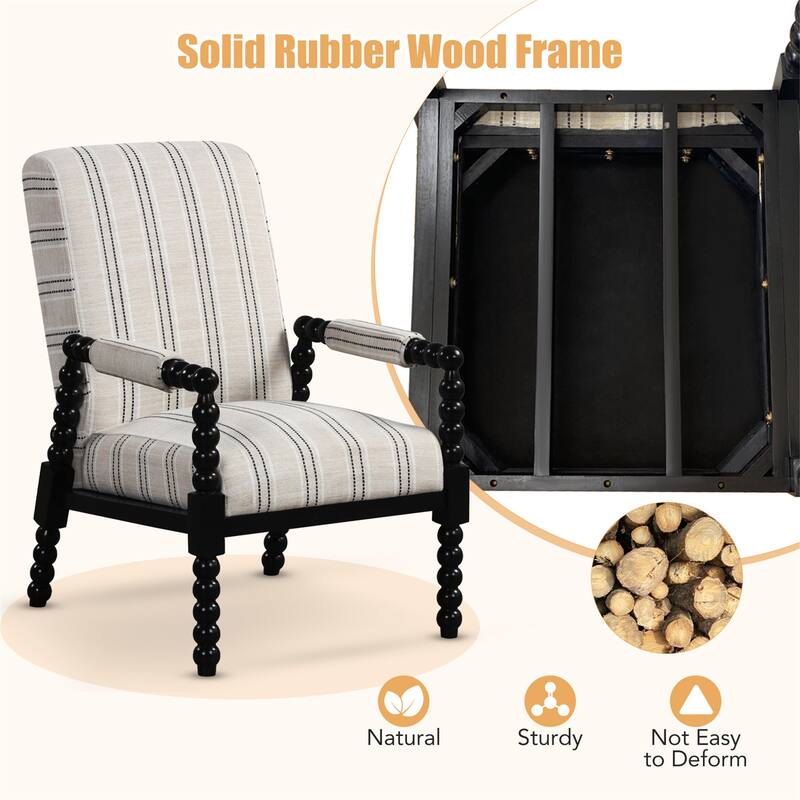 Gymax Accent Chair Upholstered Armchair w/ Rubber Wood Frame Ergonomic