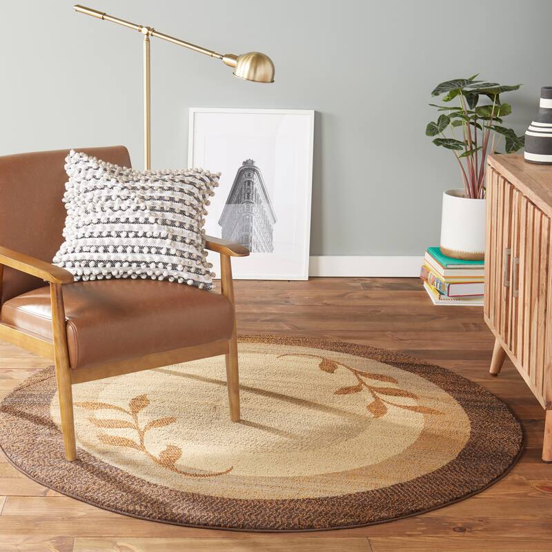 Home Dynamix Royalty Clover Contemporary Geometric Area Rug - 5'2" Round - Brown/Blue - Round
