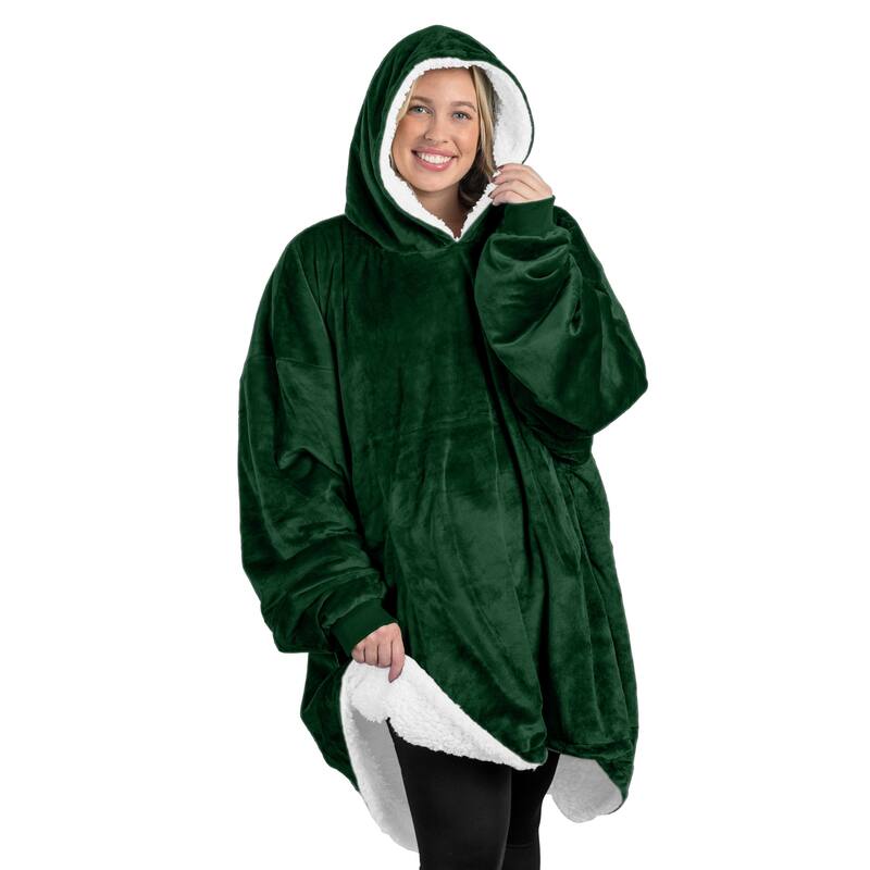 Bare Homey B-Cozy Oversized Sherpa Wearable Blanket - Adult - Forest Green