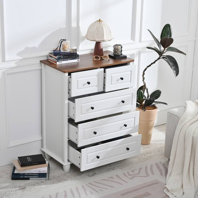 Modern Dressing Table, Tall Storage Cabinet and Multi-Functional Wardrobe with 5 Deep Drawers, for Living Room Bedroom
