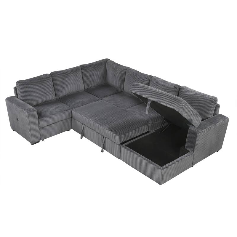 Modern U Shaped Modular Sofa Bed with USB Ports and Hidden Storage and for Living Rooms or Guest Room