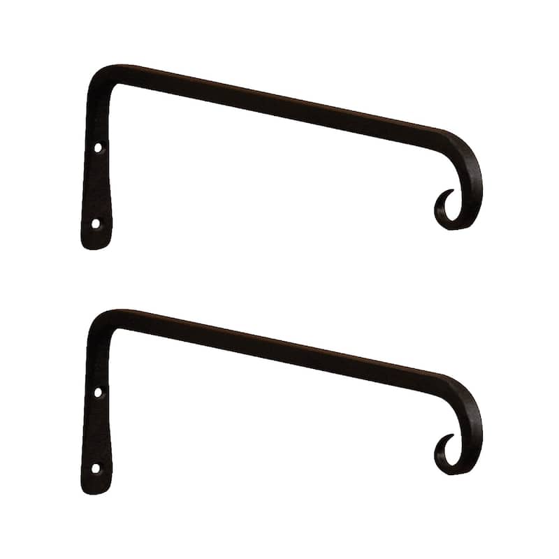Achla Designs Set of 2 Straight Down Curled Wall Brackets, 12 Inch Tall, Black Powder Coat Finish