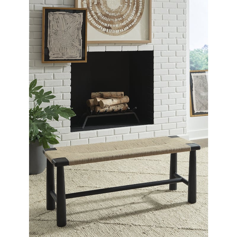Signature Design by Ashley Acerman Black/Natural Accent Bench - 48.13" W x 16.13" D x 18" H