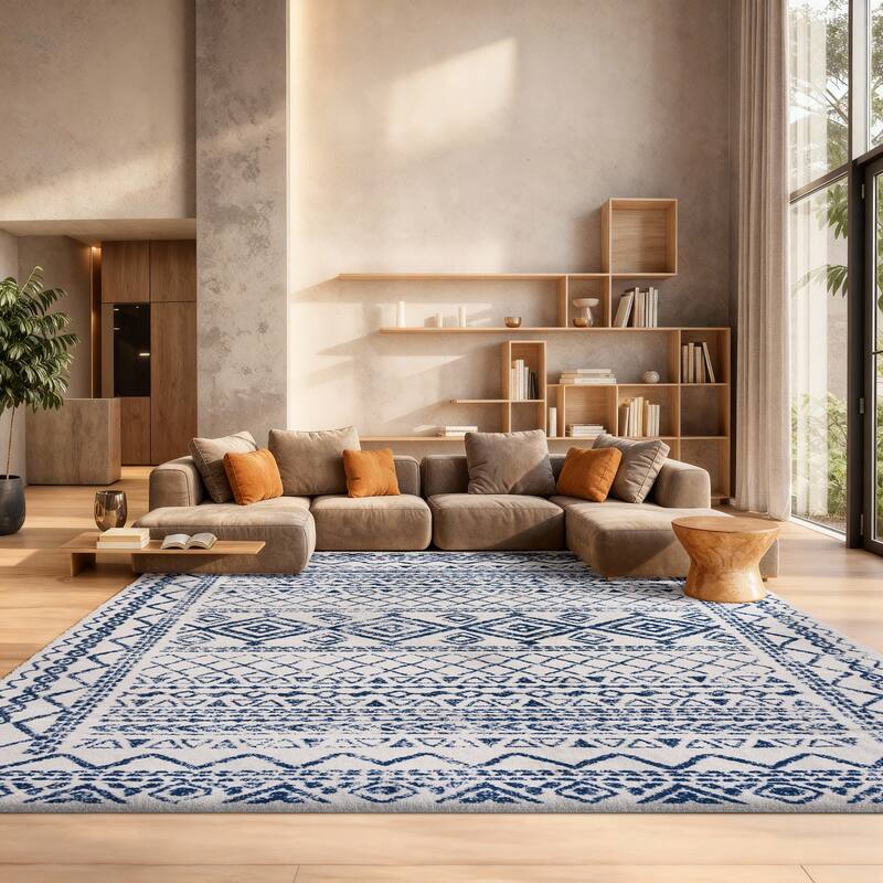SAFAVIEH Tulum Hinnertje Rustic Moroccan Boho Tribal Distressed Rug - 9' x 12' - Ivory/Navy