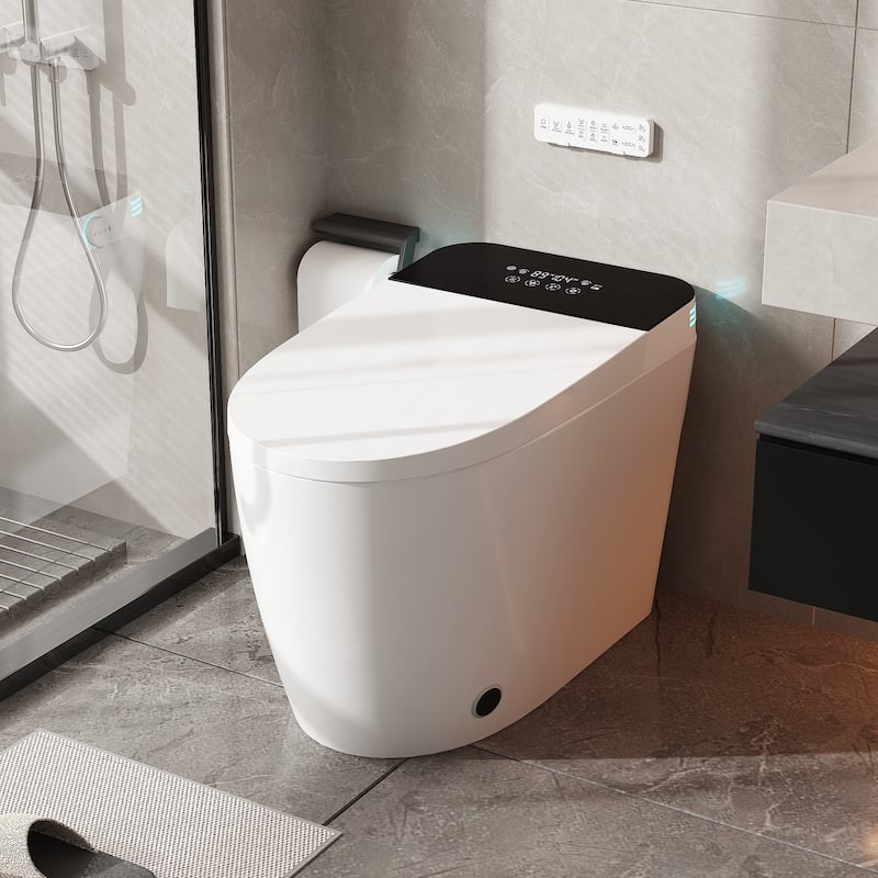 Smart Toilet Heated Seat, Warm Air Dryer, UV-C Sterilization, Auto Flush & Remote Control, One-Piece Intelligent Toilet