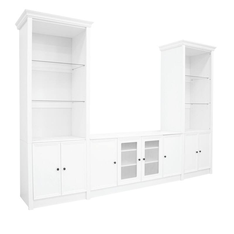 128" Wall Unit Entertainment Center with Bookshelves, TV Stand for TVs up to 80", Media Console with Glass Cabinets