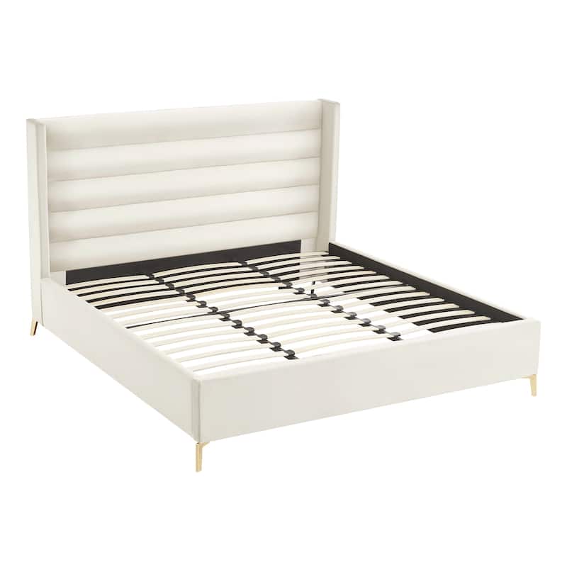 HomeRoots Cream Velvet Upholstered Full Bed Frame