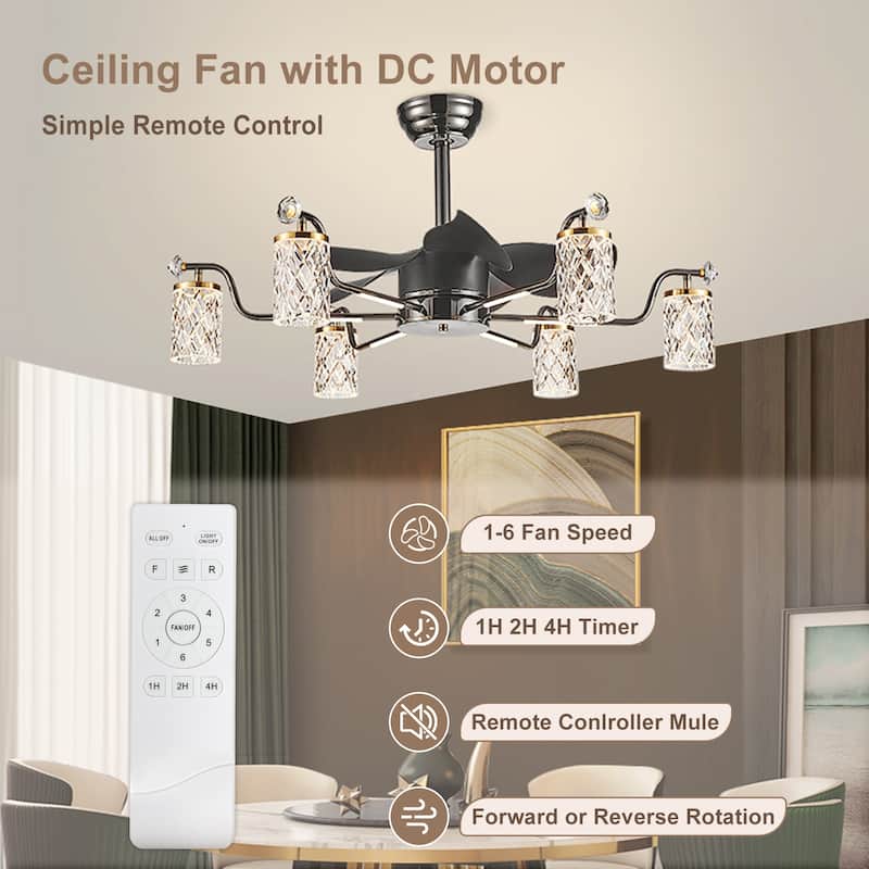 Modern Fandelier with Light and Remote, Modern luxury LED Chandelier Ceiling Fan for Living Room