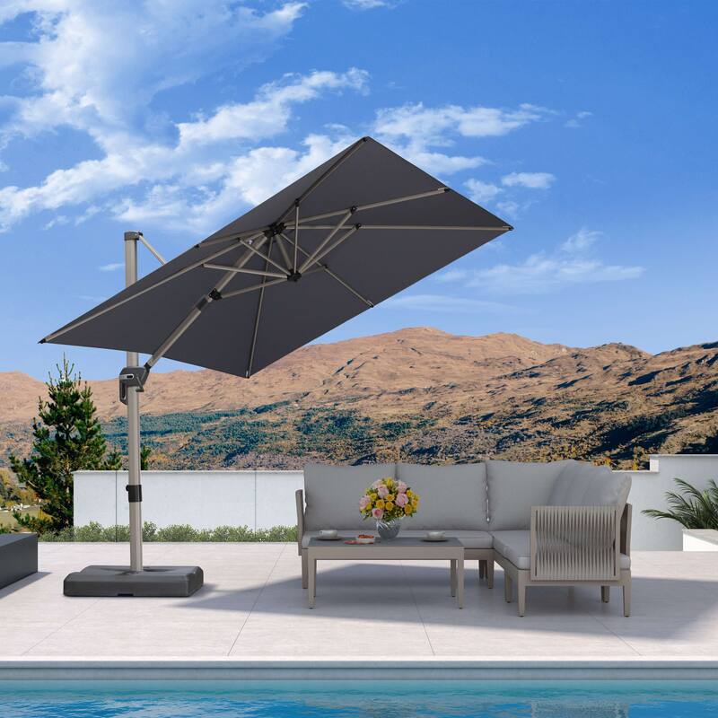 PURPLE LEAF Elegant Champagne-Gold Patio Cantilever Umbrella Adjustable Offset Umbrella