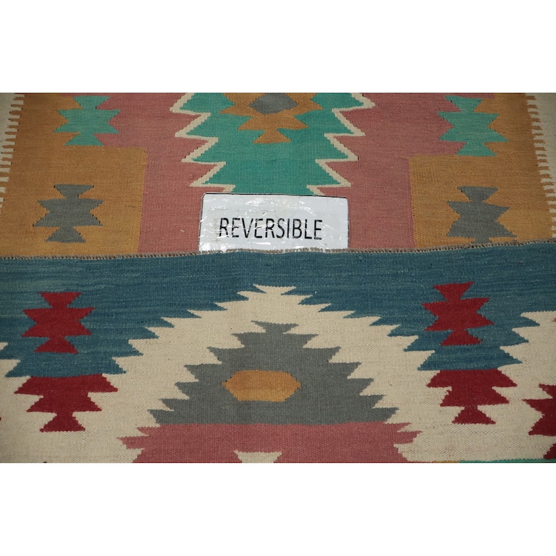 Hand Woven Oriental 100% Wool Carpet Southwestern Tribal Multi-Colored Kilim Runner Rug - 14' 6'' X 4' 9''