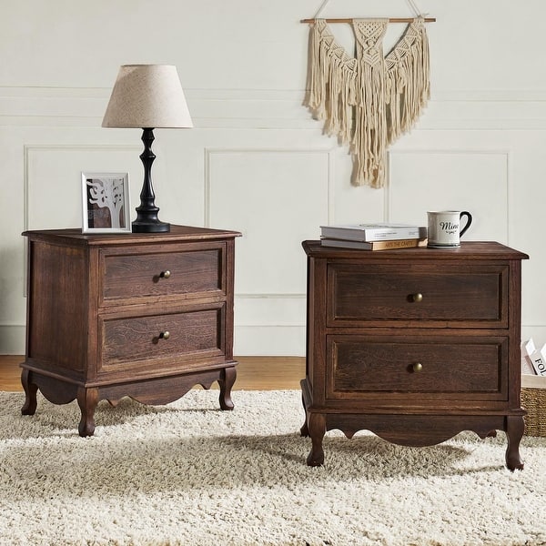 Walnut Pallantium 24'' Tall 2 - Drawer Nightstand with Charging Station Space Set of 2 by HULALA HOME - Walnut