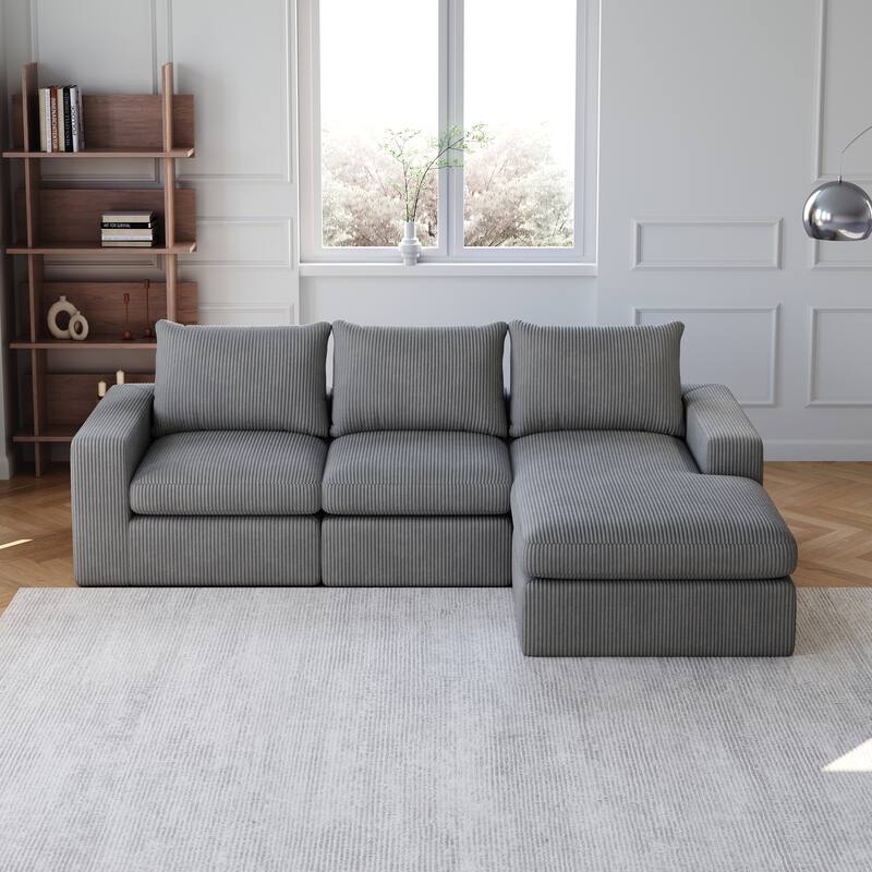 Corduroy Cloud L-shaped Sectional Sofa with Chaise and Pillows