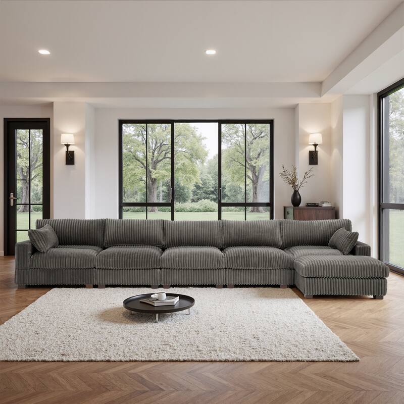 Cloud-Like Flannel Fabric Modular Sectional Sofa with Ottoman