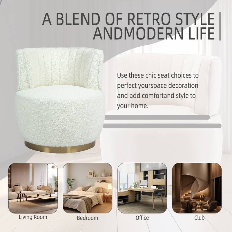 360 Degree Swivel Cuddle Barrel Accent Sofa Chairs, Round Armchairs with Wide Upholstered, Teddy Fabric Chair