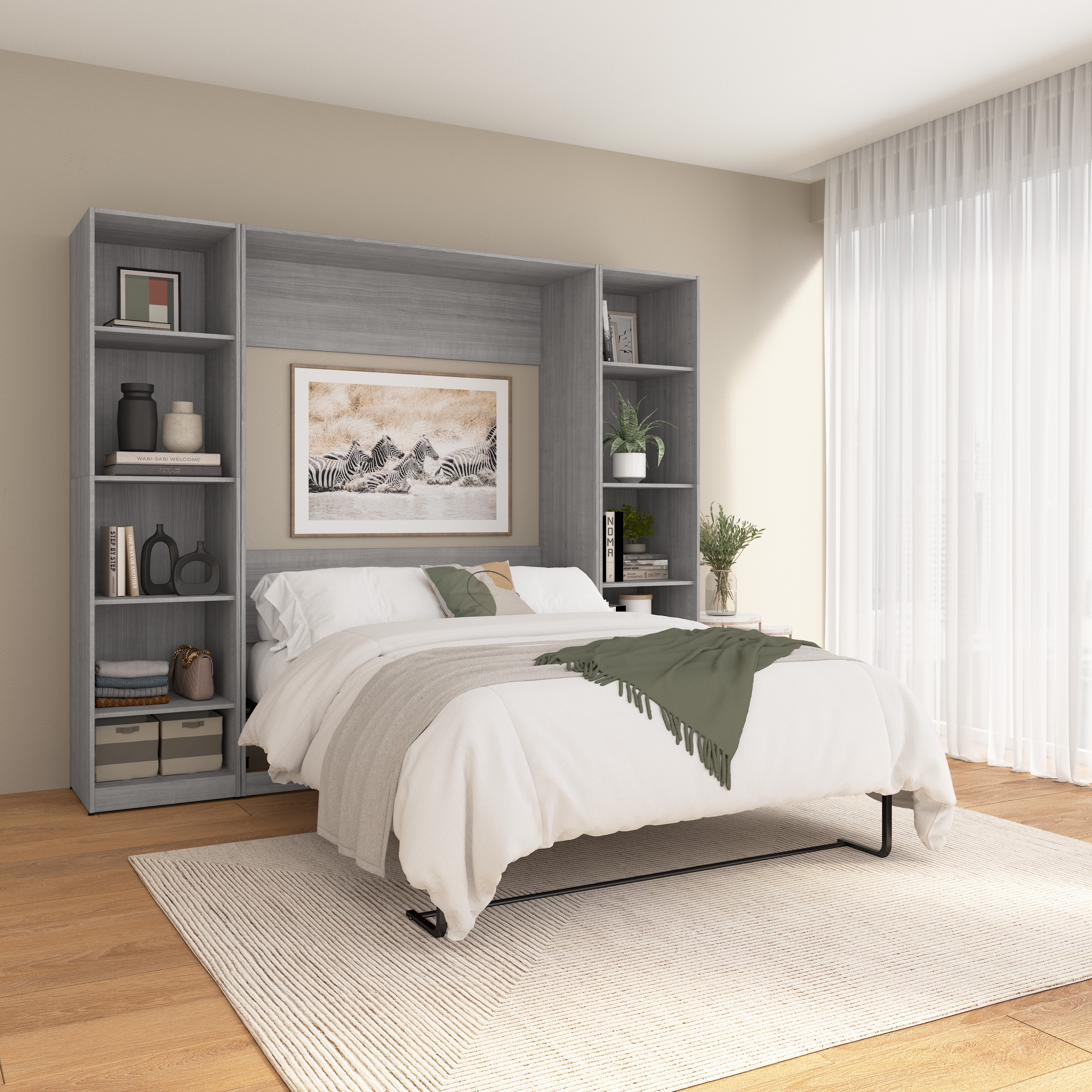 Bestar Claremont Full Murphy Bed with Closet Organizers (99W)