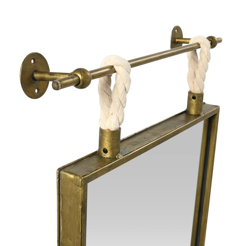 Metal Framed Wall Mirror with Rope Accents and Metal Brackets, Gold
