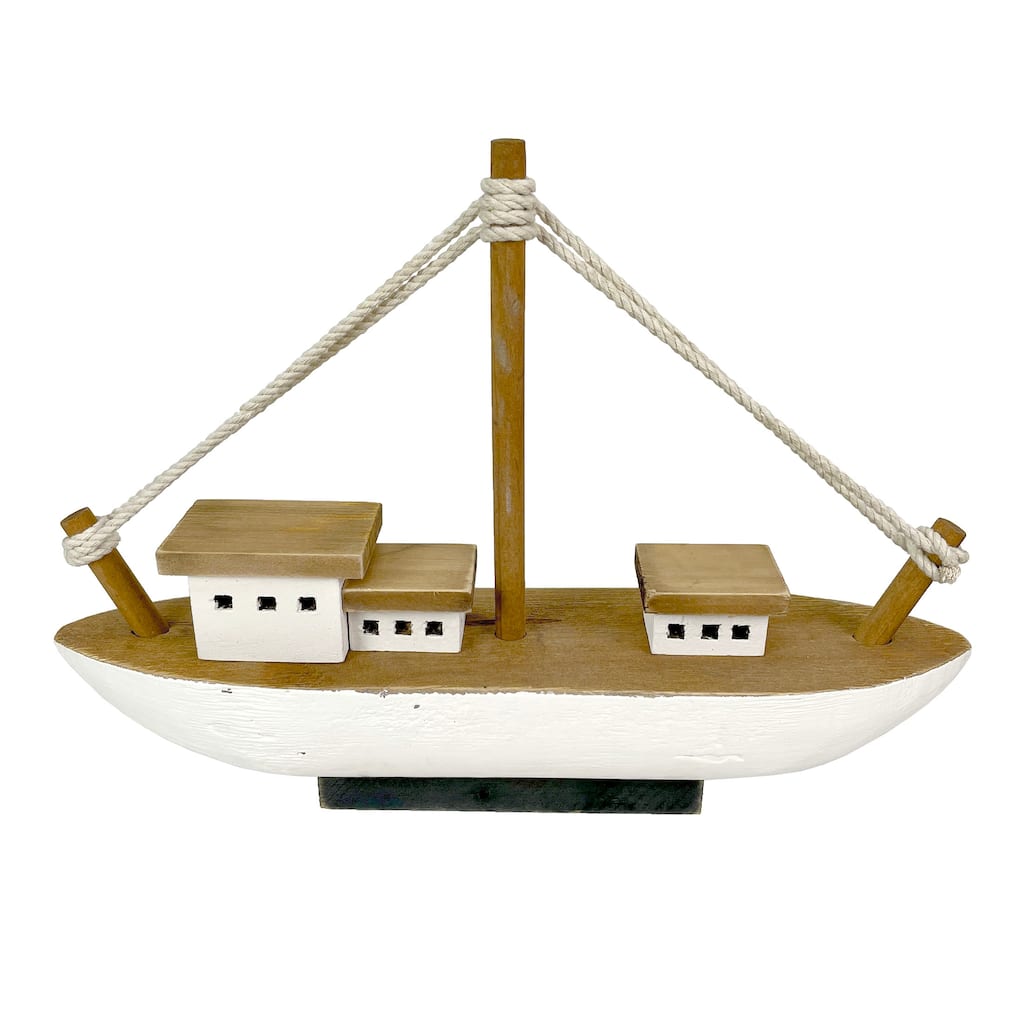 13.5In Wood Fishing Boat Statue Nautical Decor Handcrafted Ship Modell - 9.75 X 13.5 X 3.25 inches