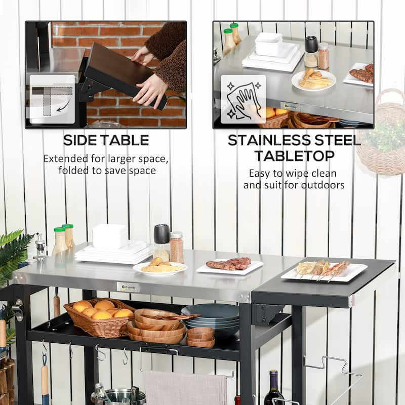 Outsunny Outdoor Grill Cart with Foldable Side Table, 46" x 21.75" Multifunctional Stainless Steel Pizza Oven Stand