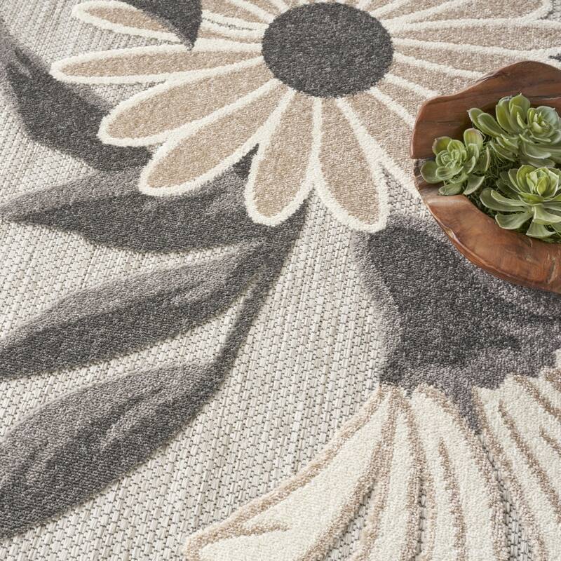 Allot Botanic Elegance Sun-Resistant Colors Trendy Modern Round Outdoor Rug - 8' Round