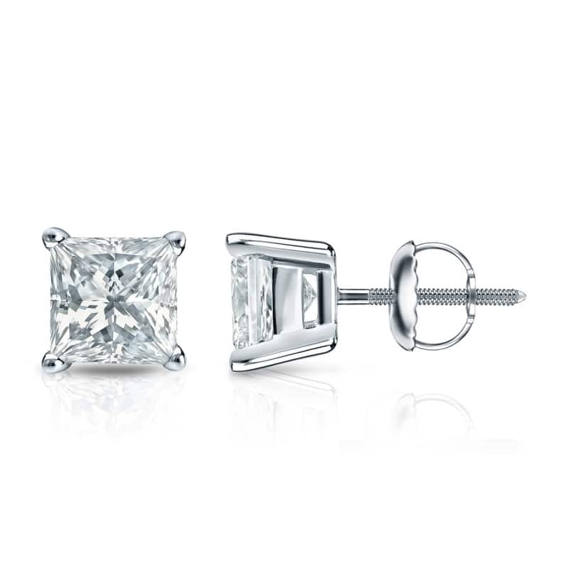 Auriya 14k Gold Lab Grown Princess Diamond Stud Earrings 0.50 to 5.00 ct. tw. 4-Prong Basket Screw-Back (F-G VS) - White - 1.50 ct. tw.