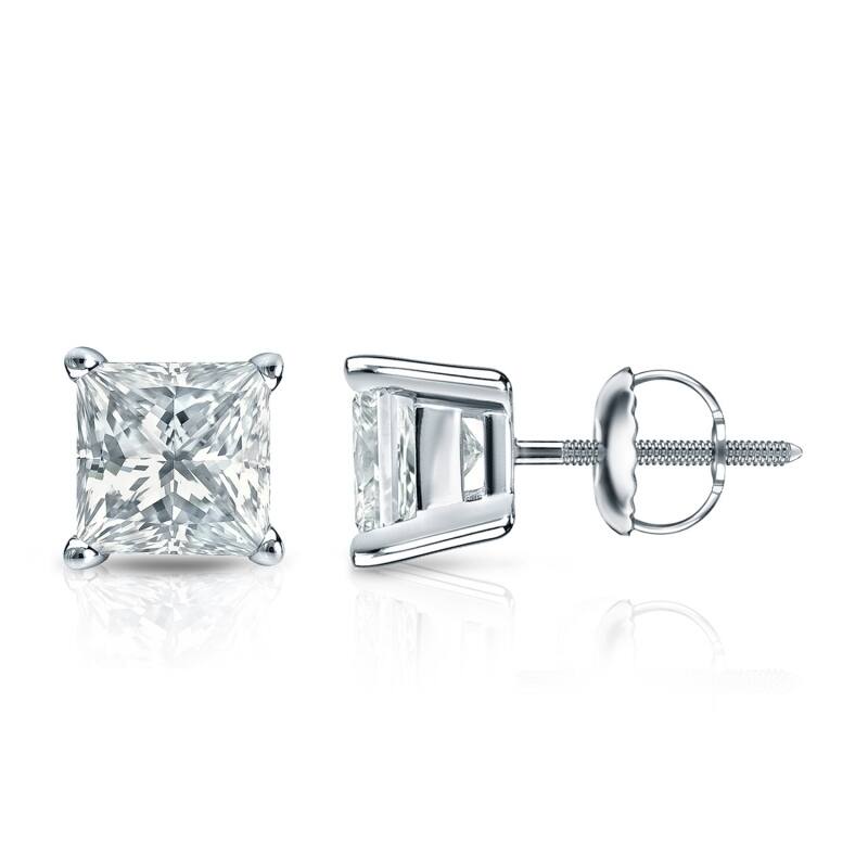 Auriya 18-karat Gold Lab Grown 1.50 carat TDW Princess Diamond Stud Earrings 4-Prong Basket Screw-back - White