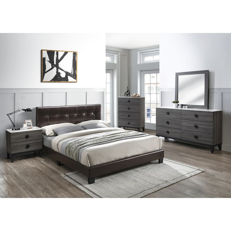 Faux Leather Upholstered Bed with Tufting