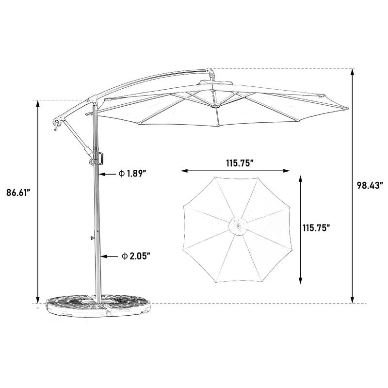 Topcraft 10ft Offset Hanging Market Patio Umbrella