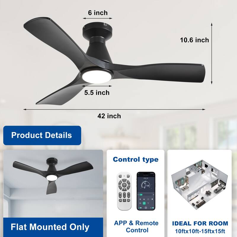 Ceiling Fan Without Light: 42-52 Inch 3 Blade Indoor Outdoor Fans for Patios