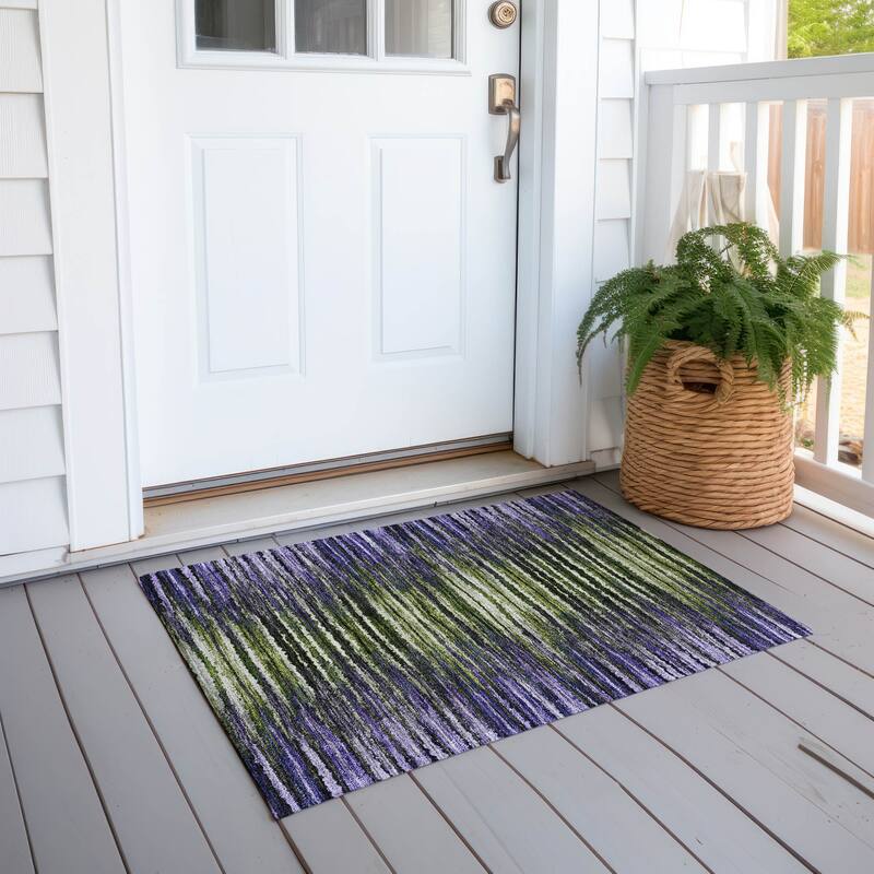 Machine Washable Indoor/ Outdoor Chantille Jagged Stripes Rug