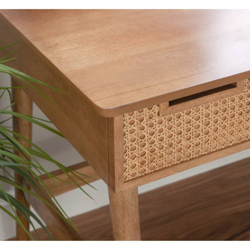 Woven Rattan Desk with Thee Drawer - 51" - Brown