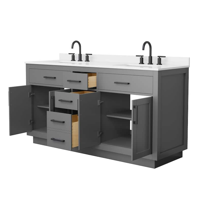 Beckett TK 66-inch Double Vanity, 3 Hole Quartz Top