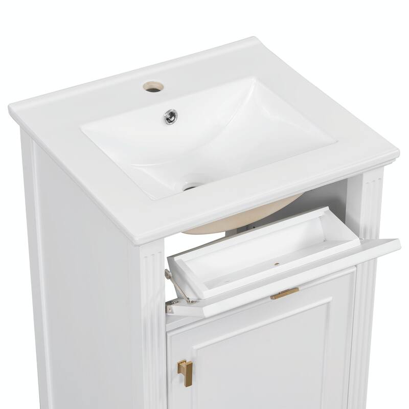 20" Bathroom Vanity, Sink with Solid Wood Legs, Adjustable Shelf, Tilt-Out Drawer