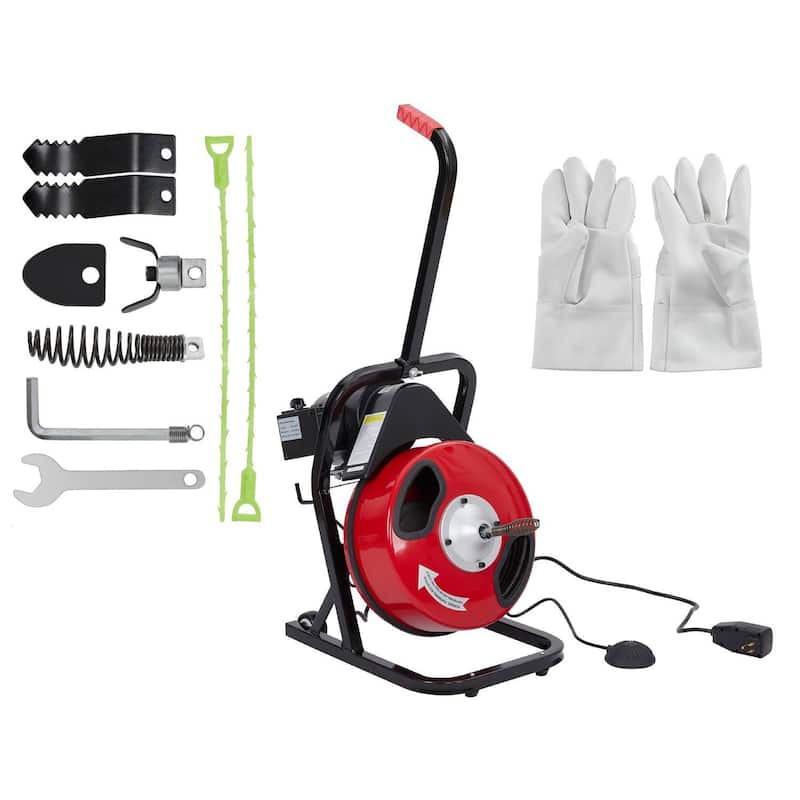 50FT 1/2 Inch Electric Drain Cleaner Machine for Sink, Toilet & Sewer - Red