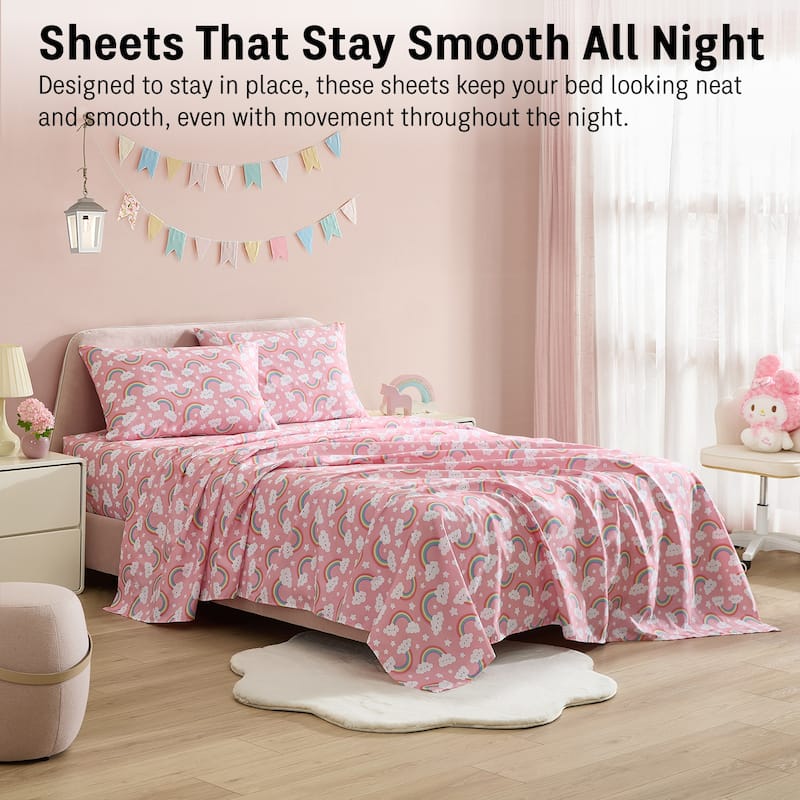 HLC.ME Printed Kids Bed Sheets - Patterned Bed Sheet Set - Wrinkle Resistant & Ultra Soft - For Mattresses up to 15 Inches Deep