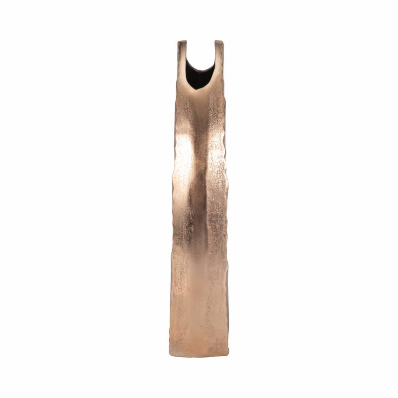 Decorative Metal Flower Vase With Grooved Detailing - Stylish Chic Home Accent Decor